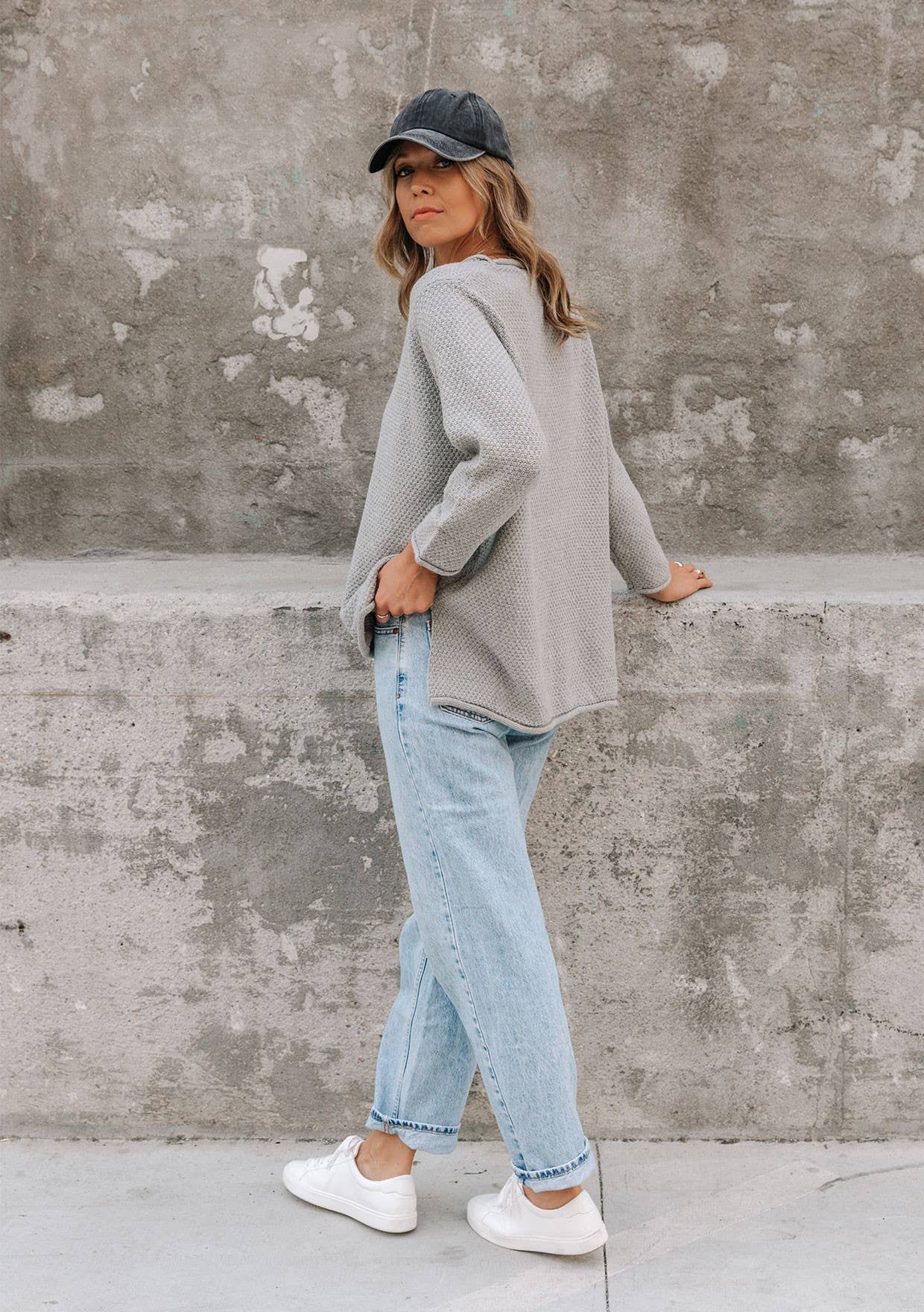 Long Sleeve Pullover Sweater: Cement