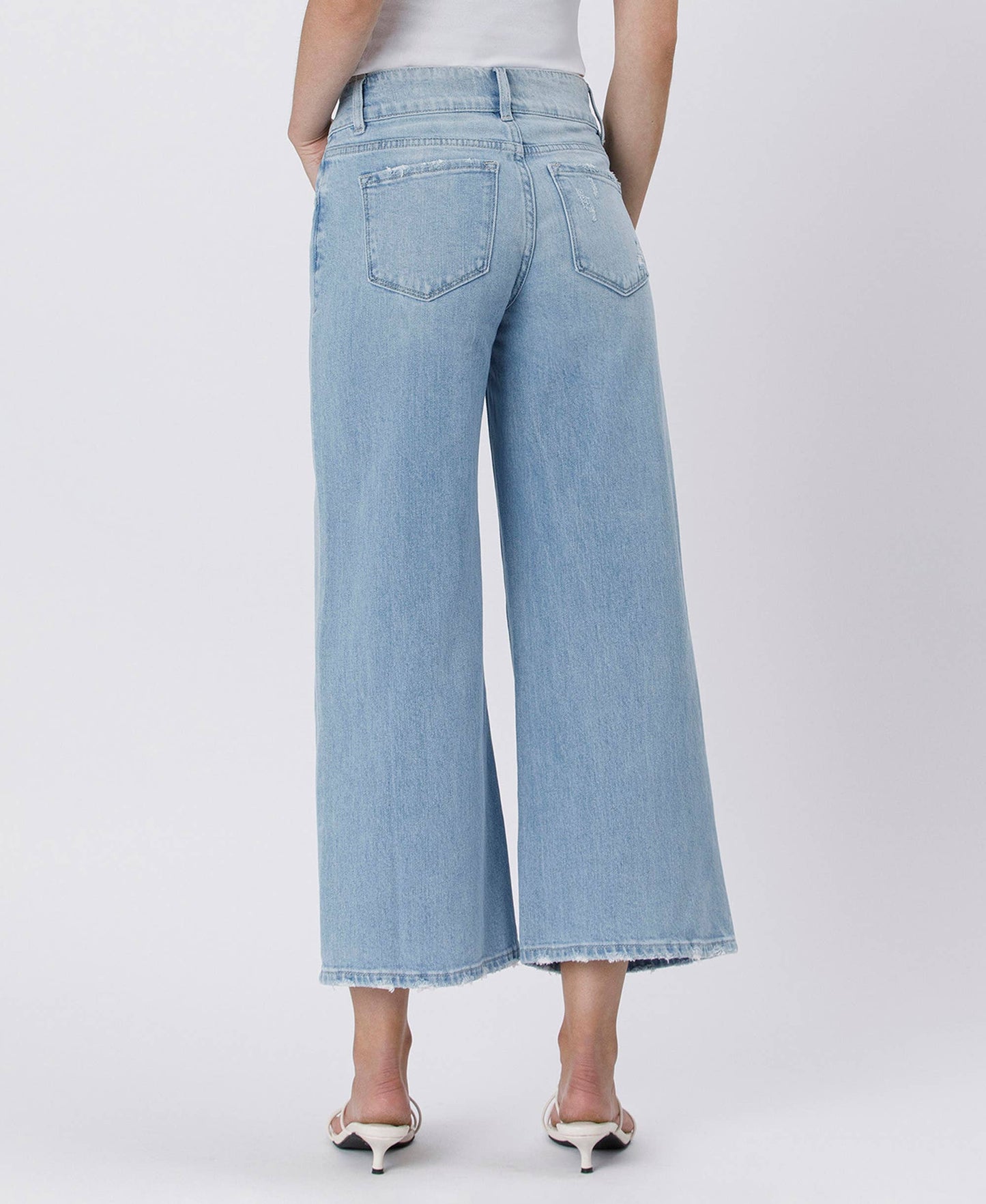 HIGH RISE TWO BUTTONS CROP WIDE LEG JEANS