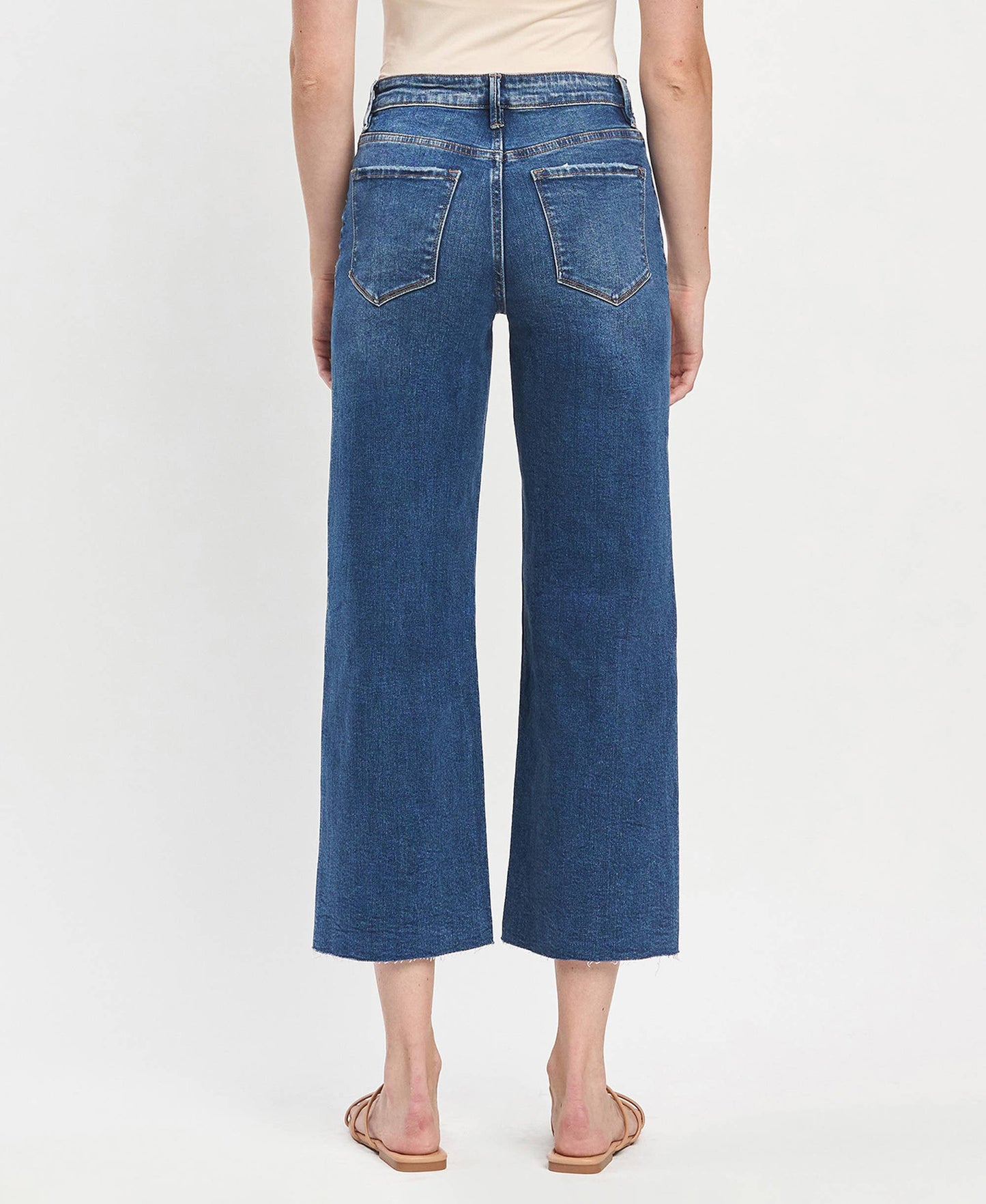 HIGH RISE RAW HEM CROP WIDE LEG JEANS