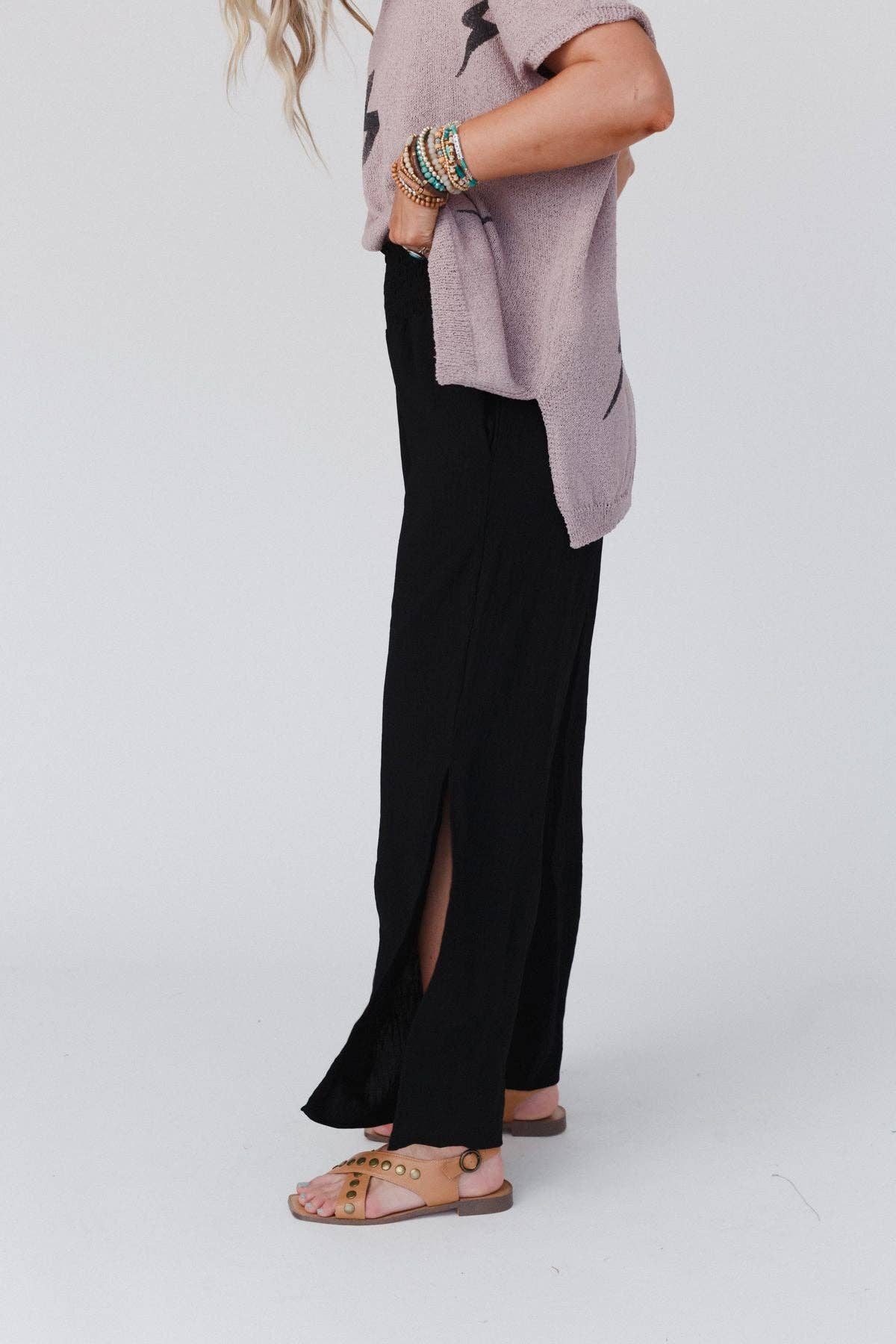 Dani Slit Wide Leg Pant - Black