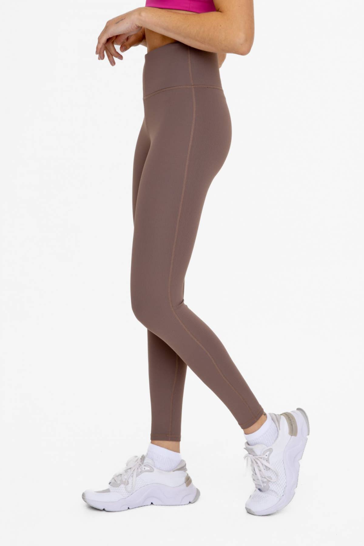 Jacquard Ribbed High-Waisted Leggings: DEEP TAUPE