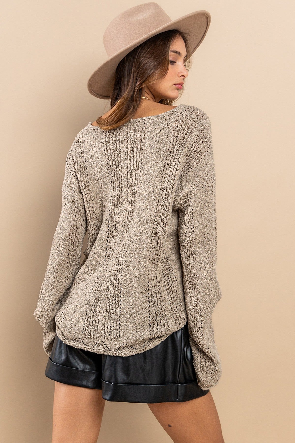 Eyelet V Neck Knitting Sweater