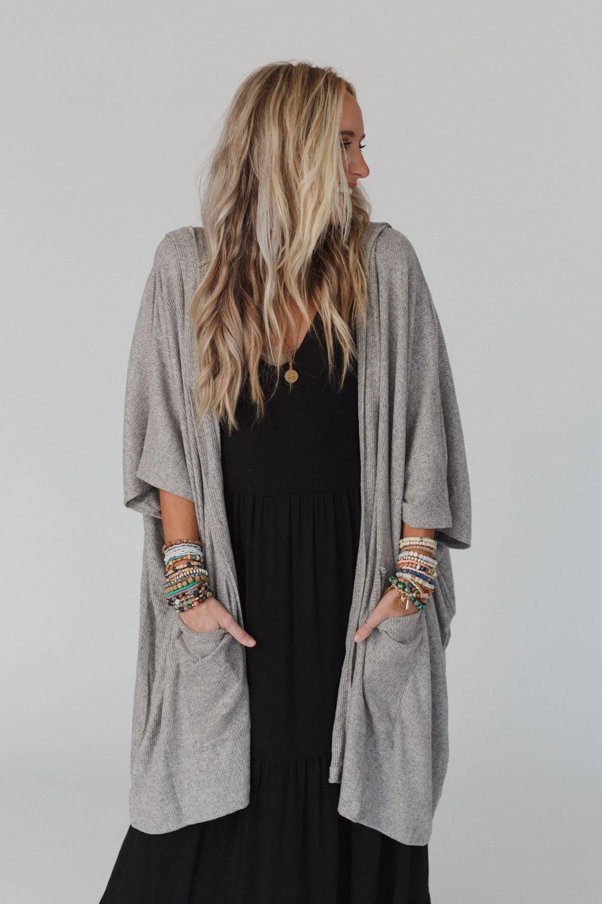 Boho Essential Hooded Ribbed Sweater - Oatmeal