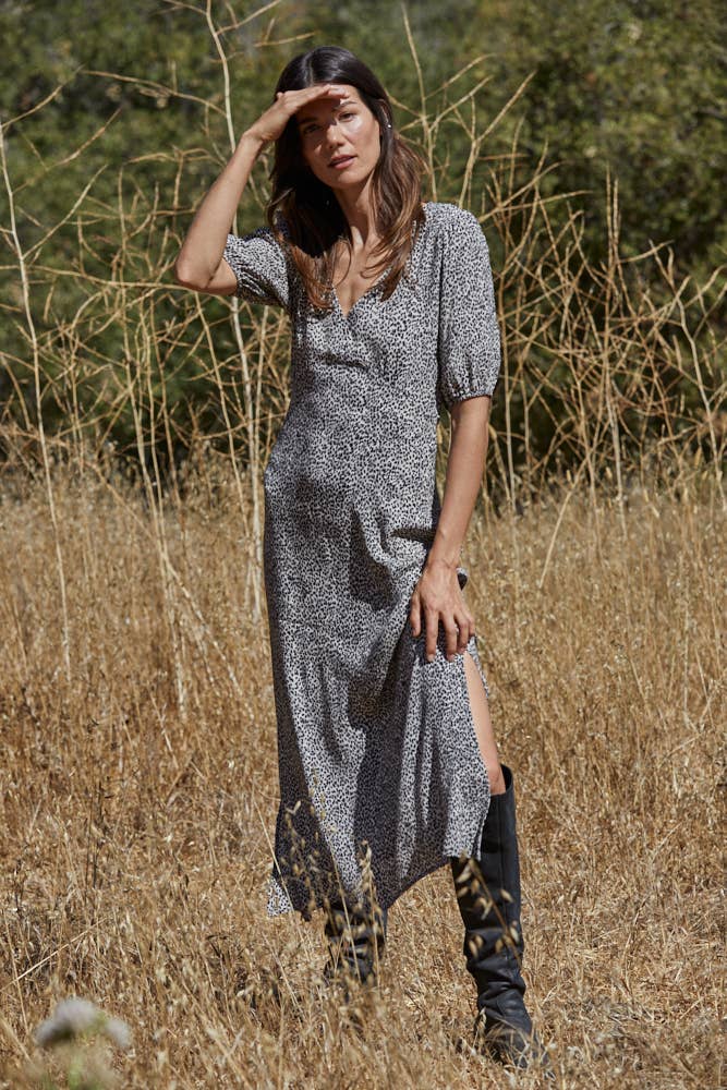 Casual V-Neck Maxi Dress: Charcoal