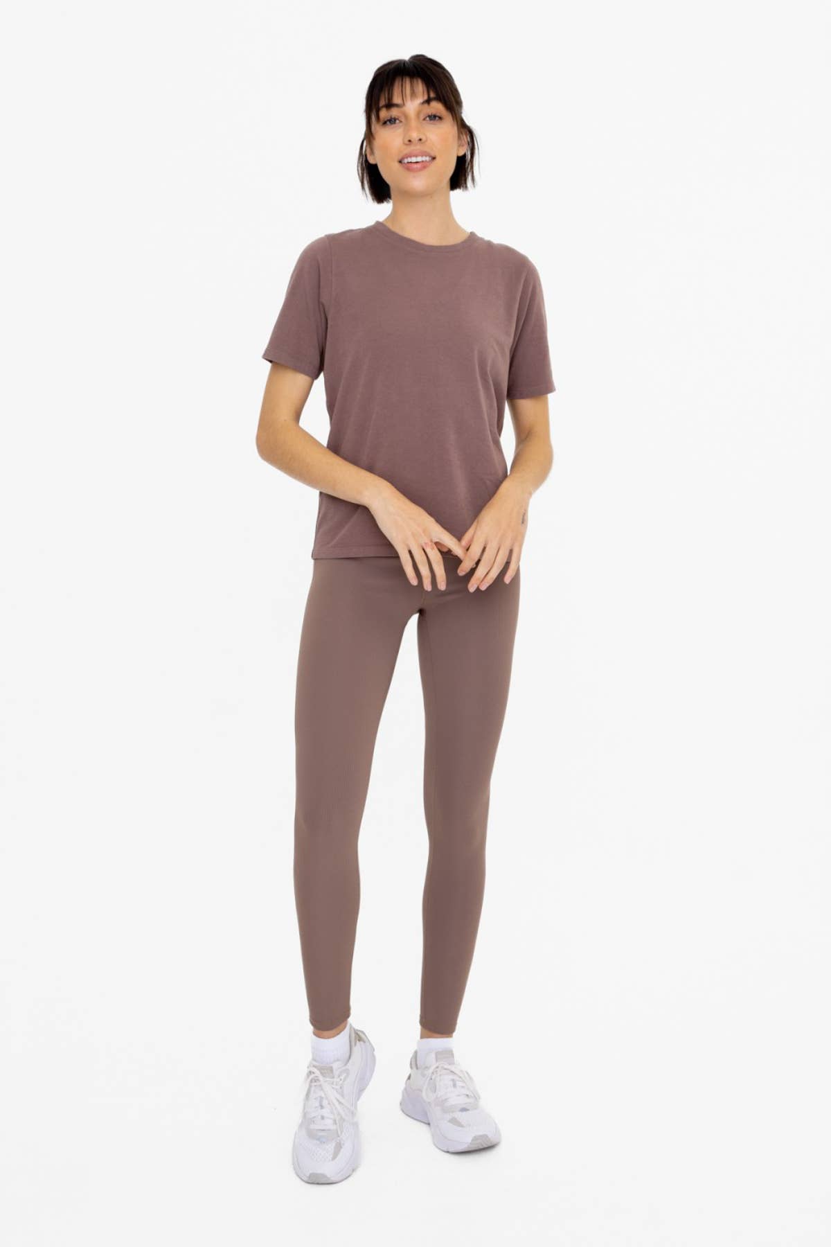 Jacquard Ribbed High-Waisted Leggings: DEEP TAUPE