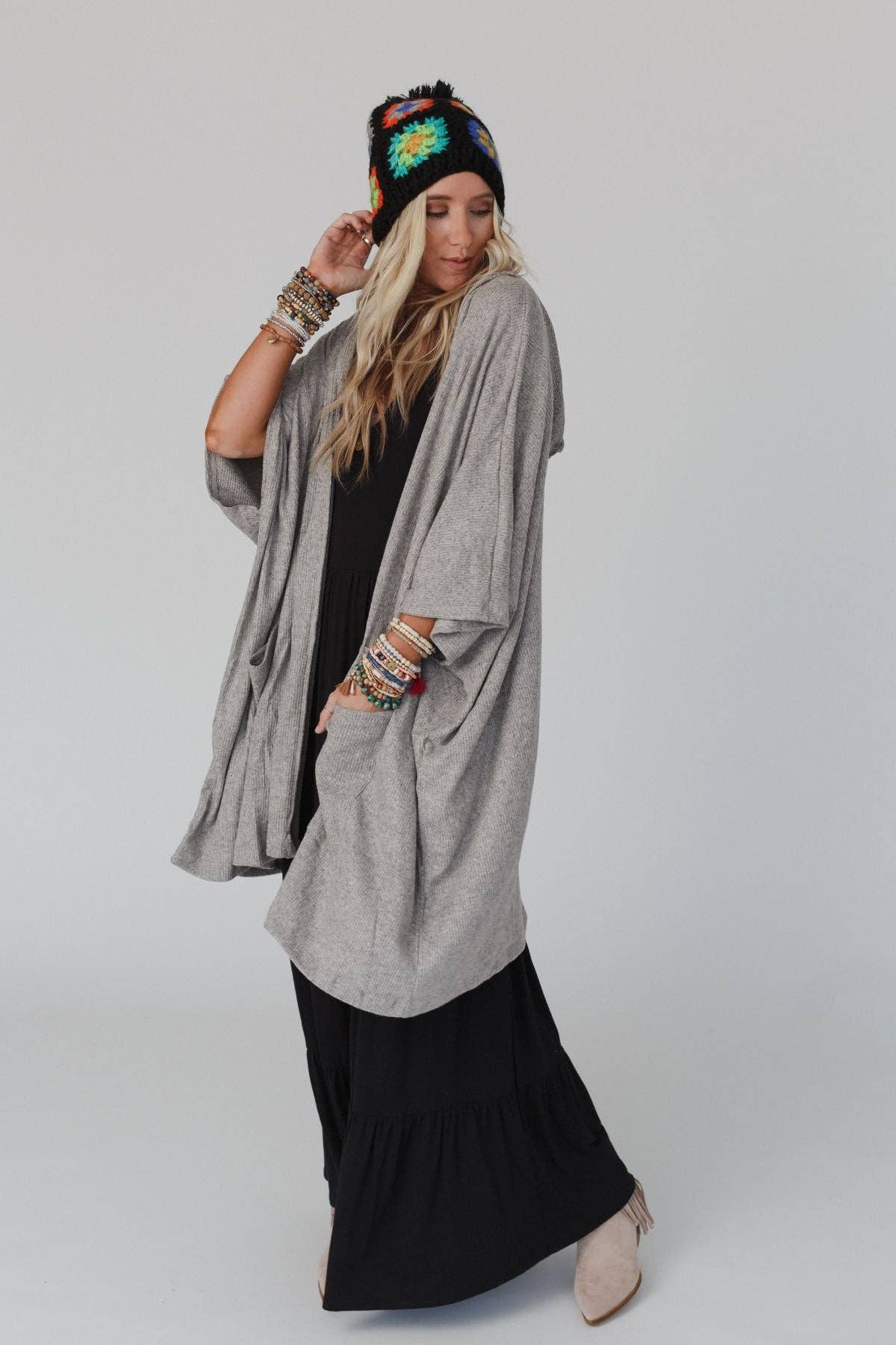 Boho Essential Hooded Ribbed Sweater - Oatmeal