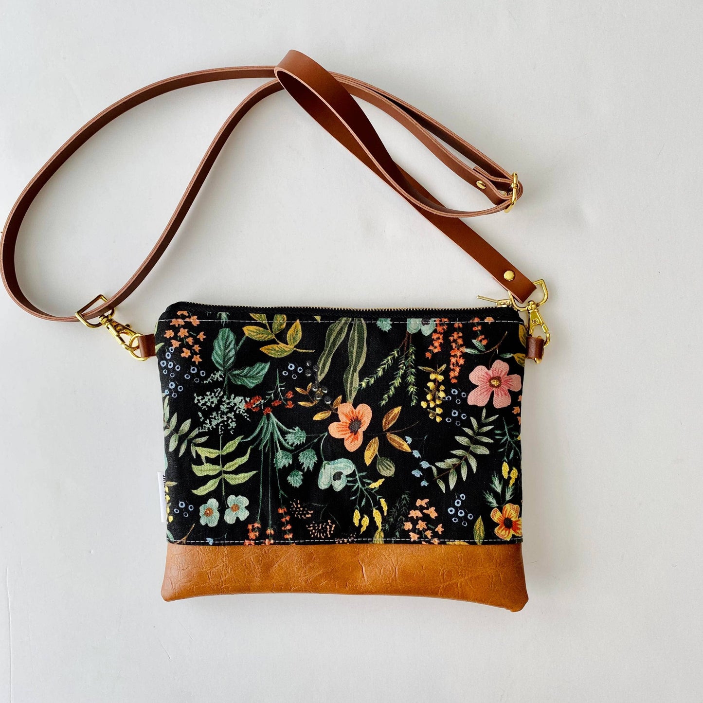 Small crossbody bag in rifle paper black botanical floral