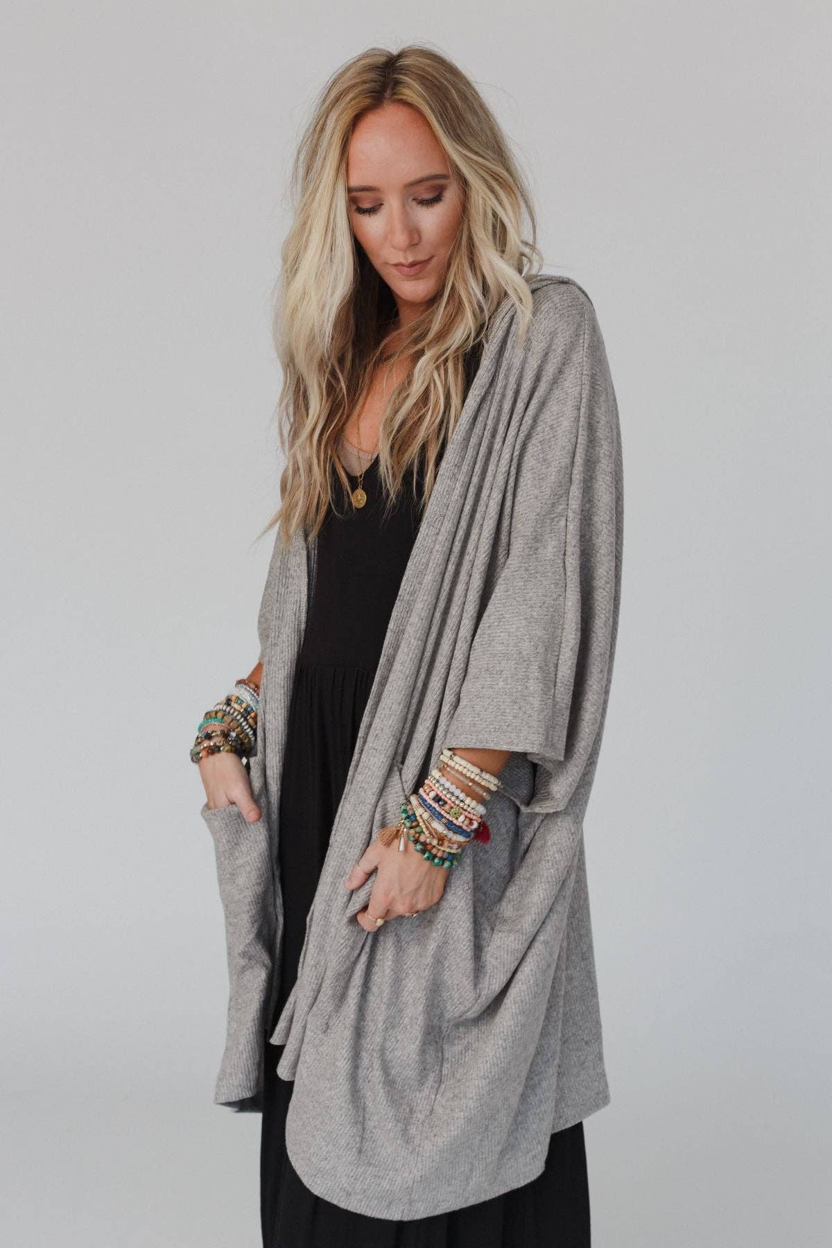 Boho Essential Hooded Ribbed Sweater - Oatmeal