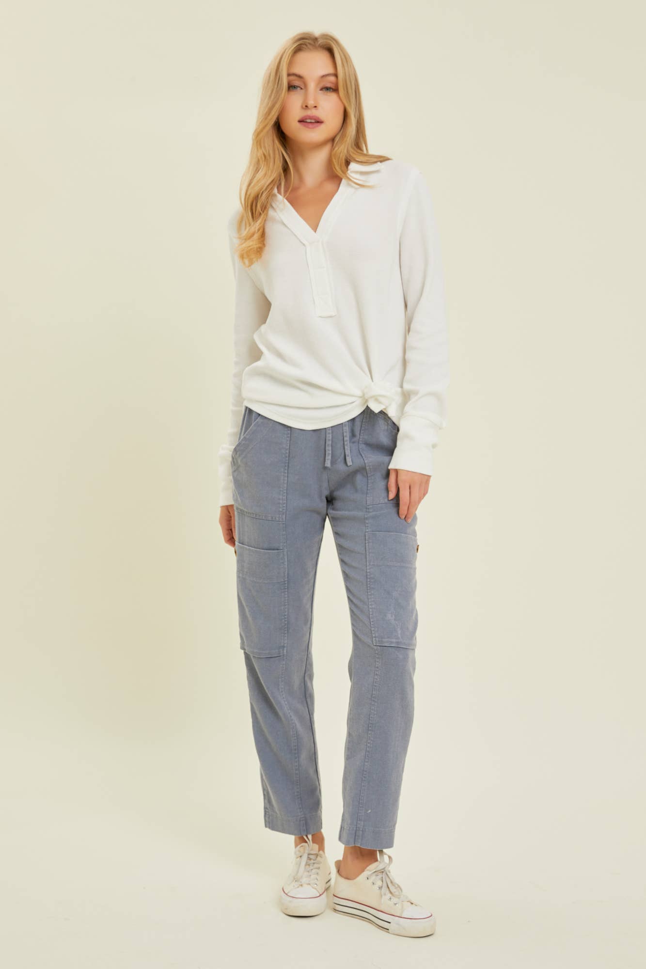 MINERAL WASHED WESTERN CARGO PANTS: DENIM BLUE