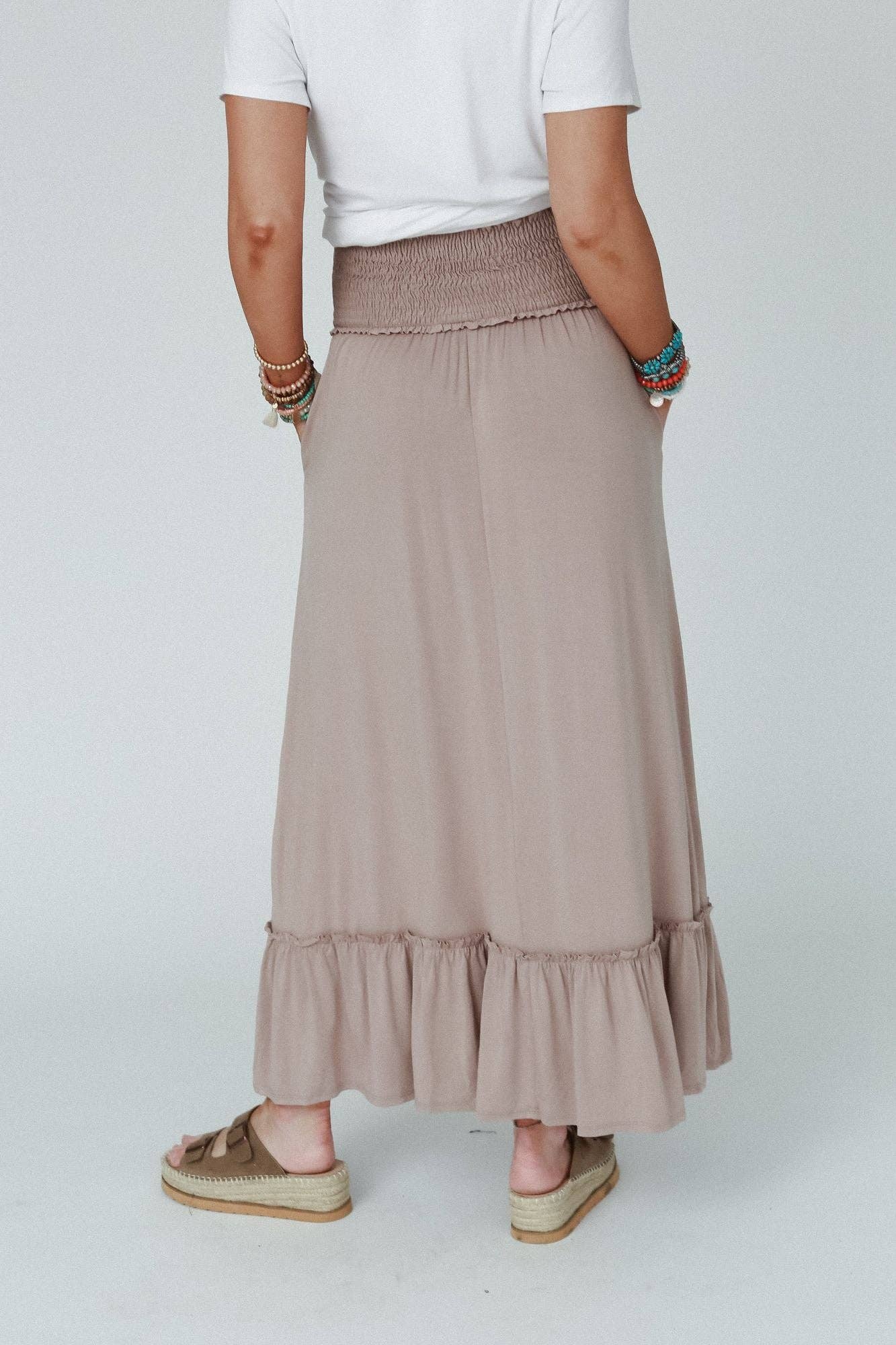 Rustic Romance Smocked Maxi Skirt - Dark Mocha