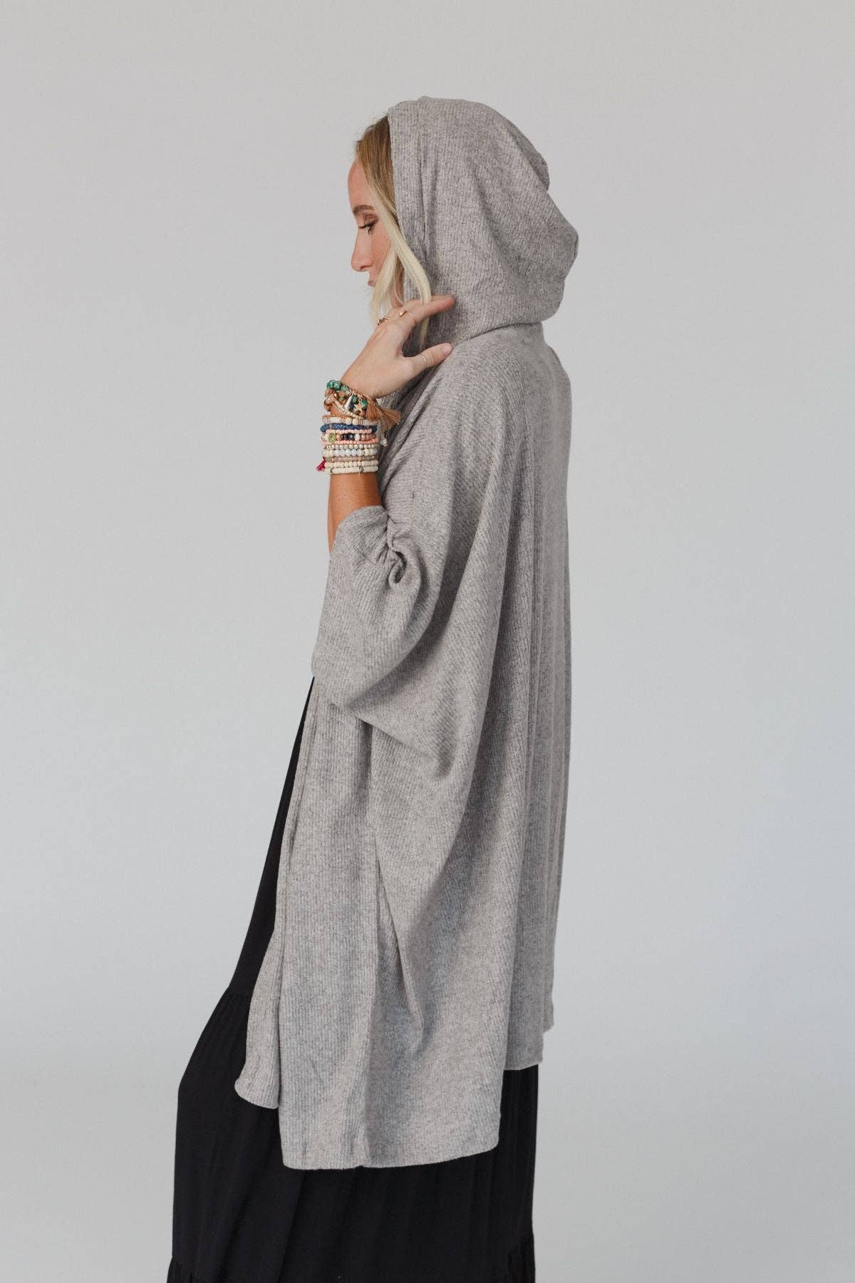 Boho Essential Hooded Ribbed Sweater - Oatmeal