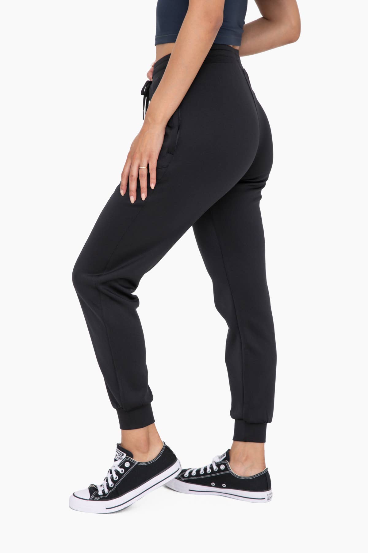 Cuffed Joggers with Zippered Pockets: BLACK