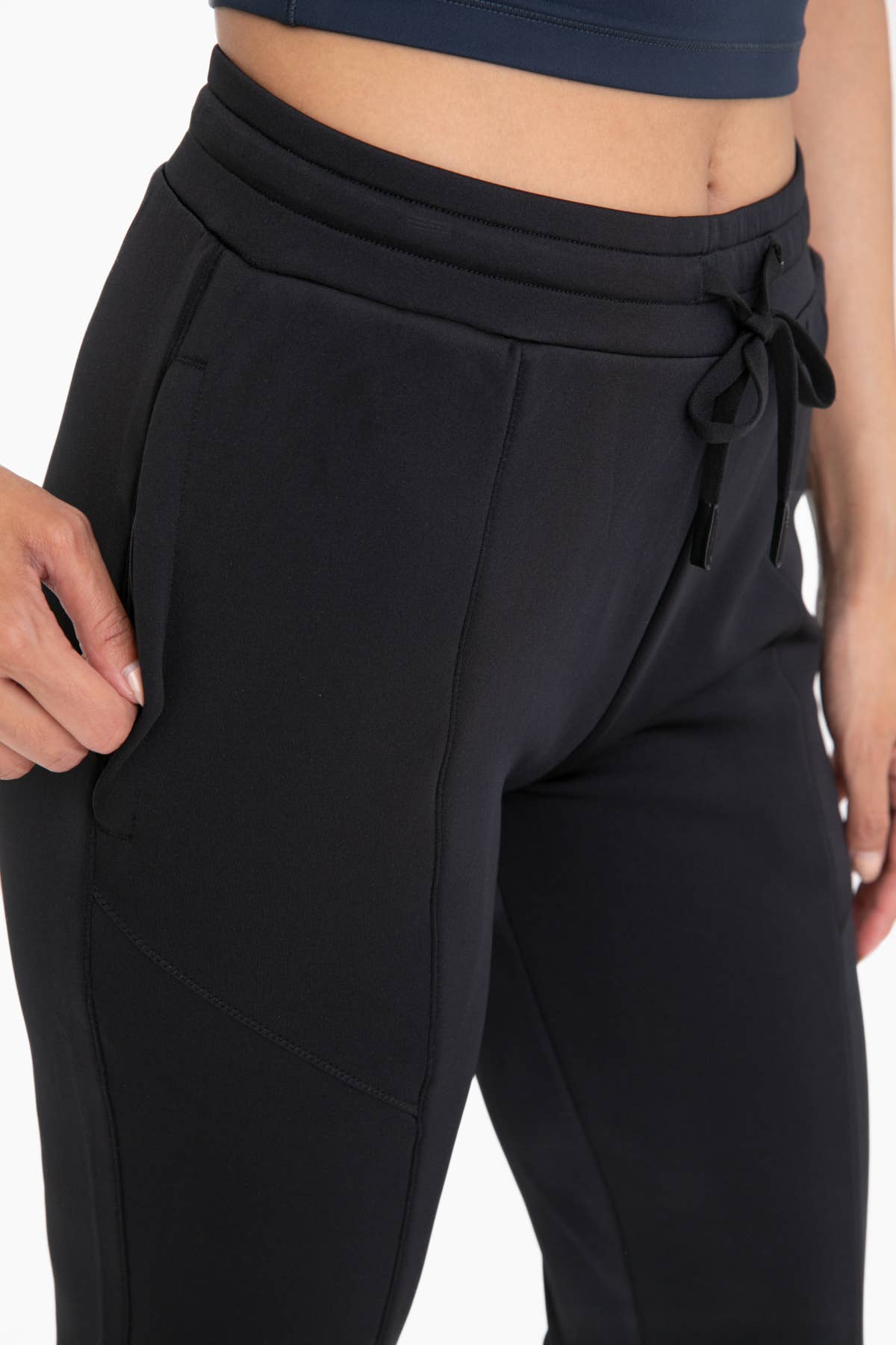 Cuffed Joggers with Zippered Pockets: BLACK