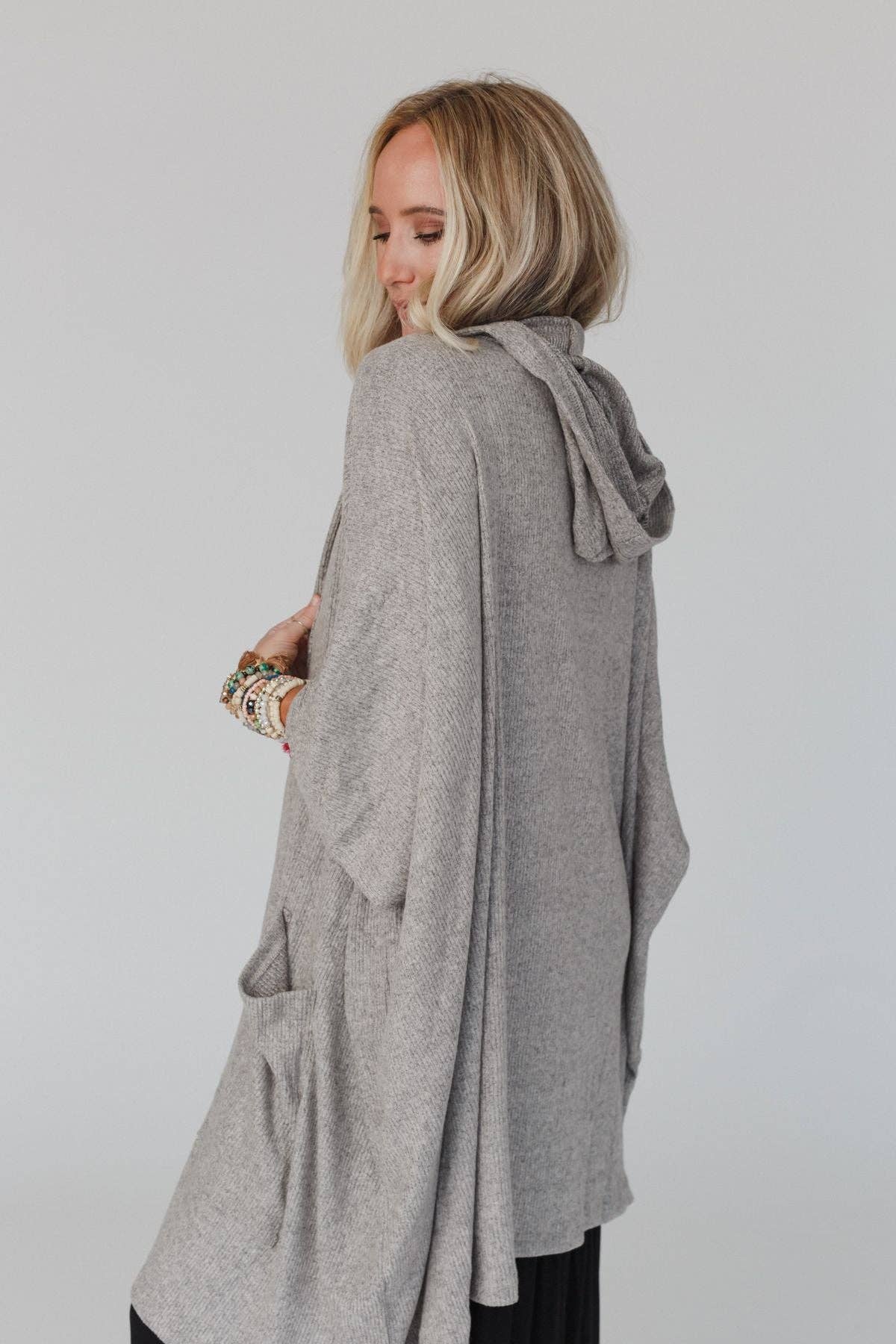 Boho Essential Hooded Ribbed Sweater - Oatmeal