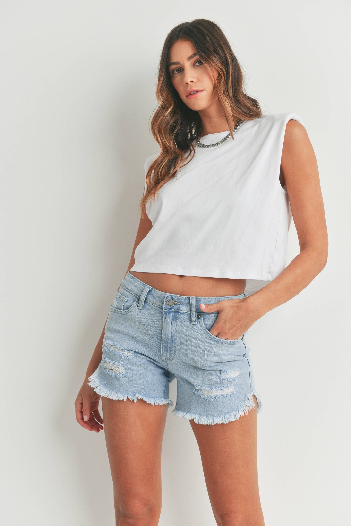 Curved Fray Hem Short