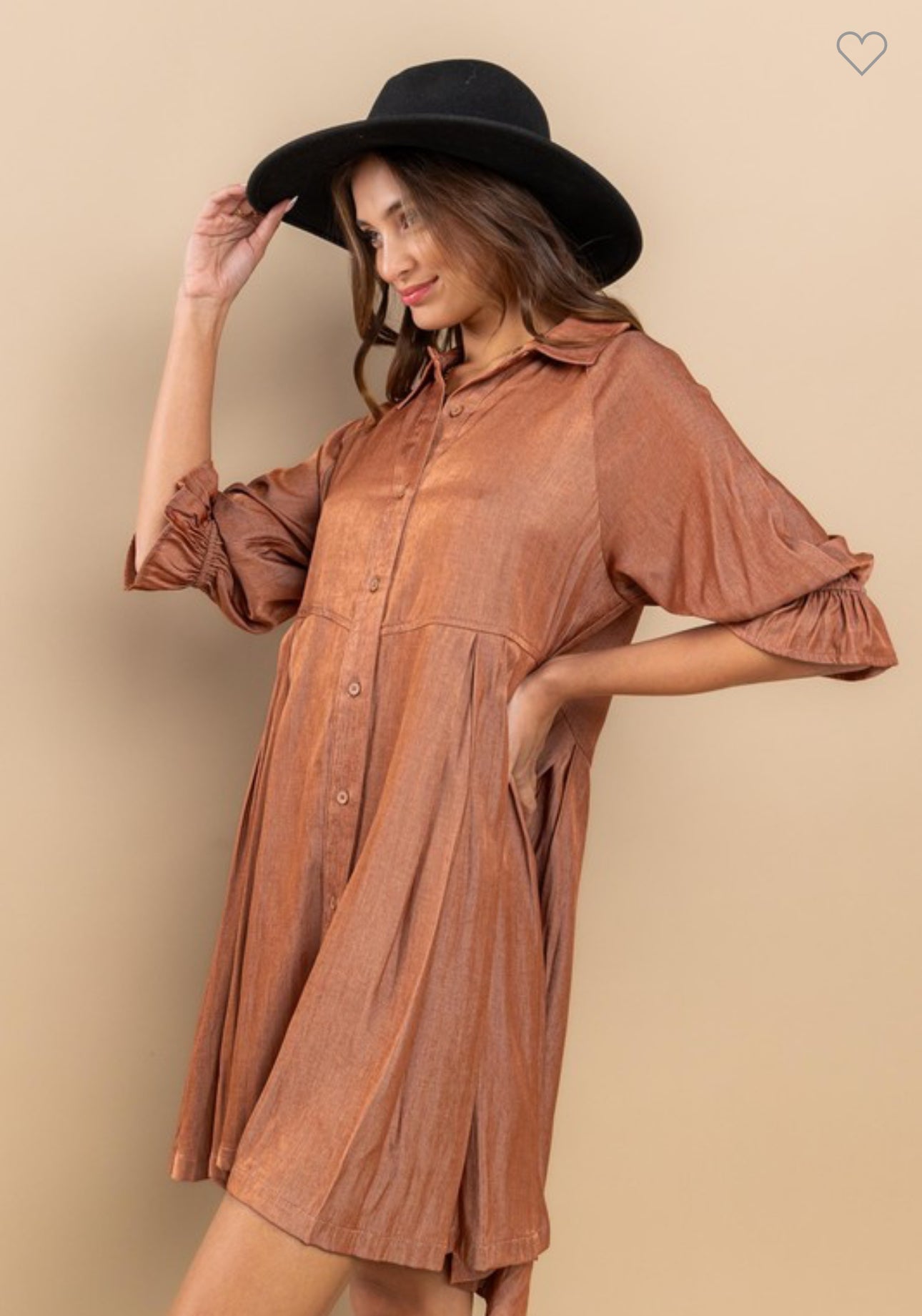 Basic Collared Button Down Pleated Dress