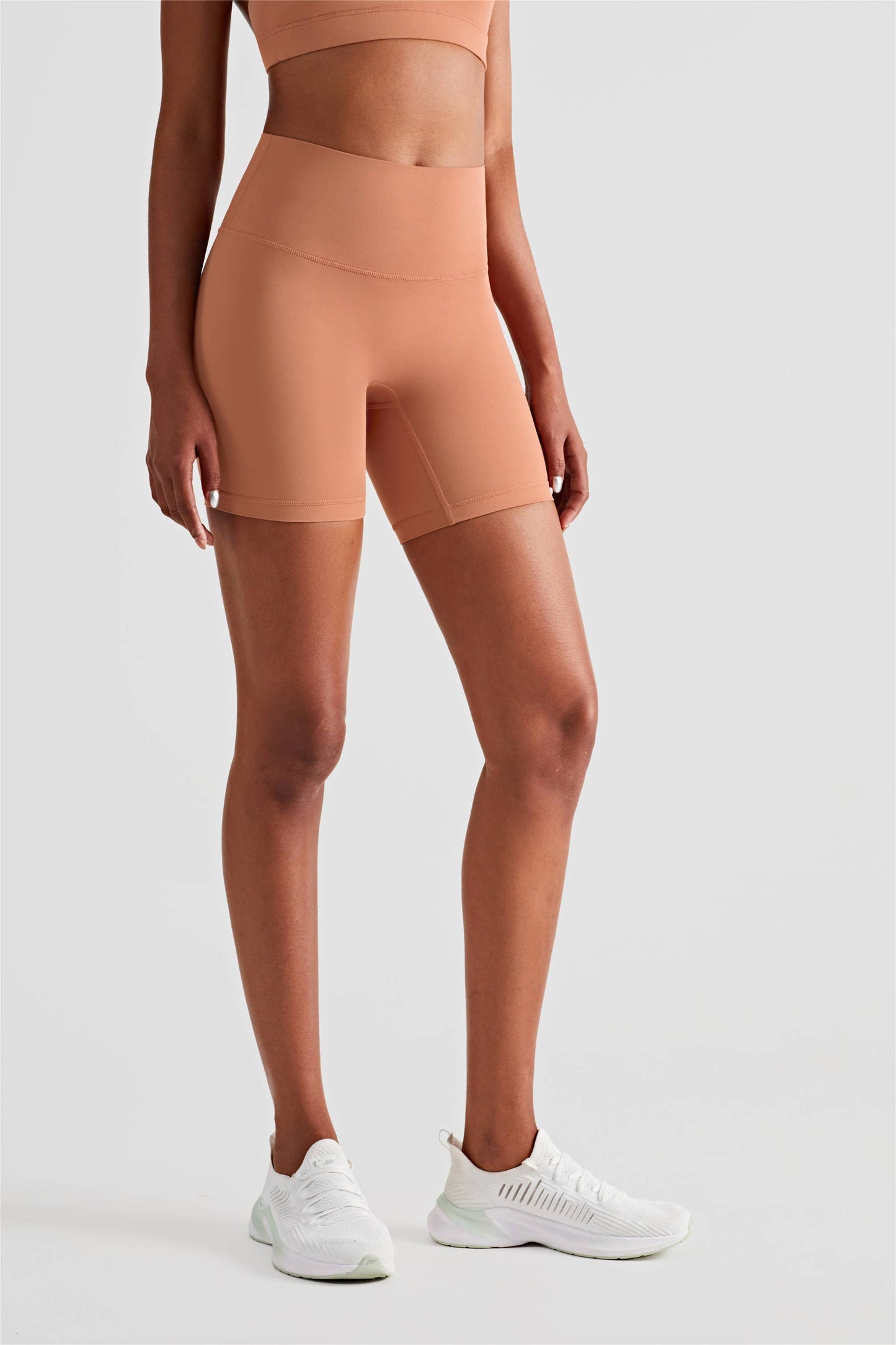 Luna High Waist Mid-Thigh Biker Short: Terracotta