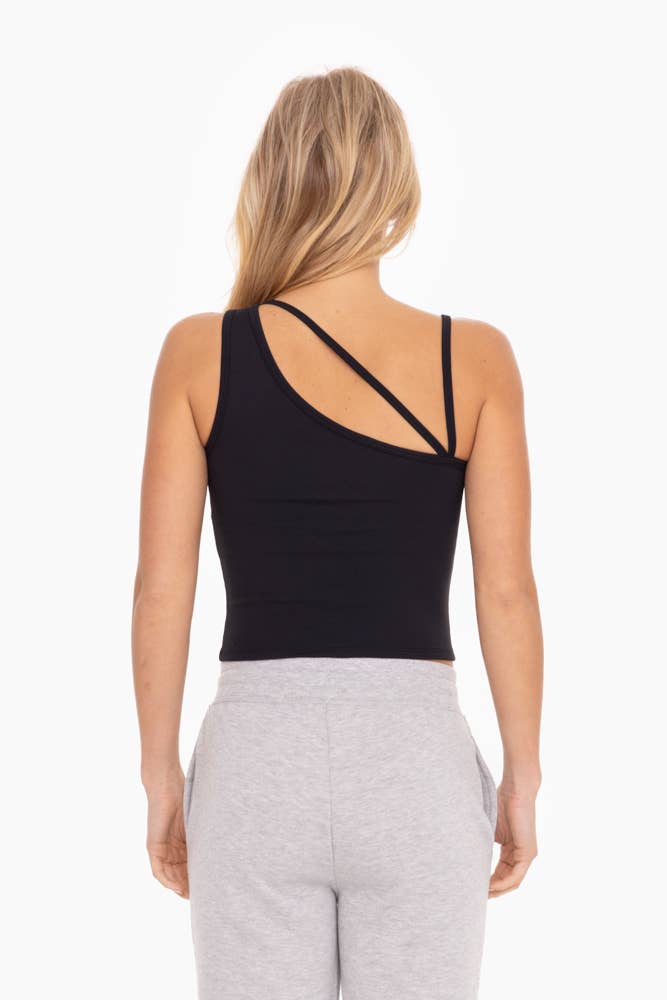 One Shoulder Longline Active Tank Top: Black