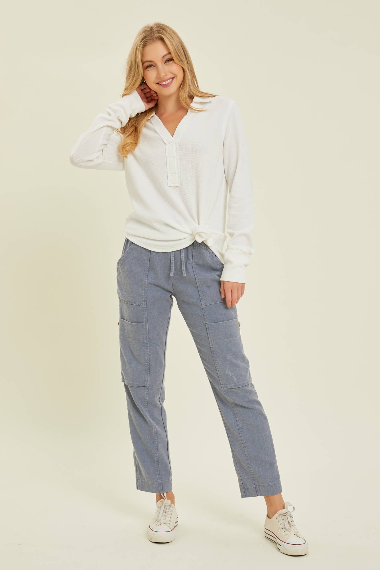 MINERAL WASHED WESTERN CARGO PANTS: DENIM BLUE