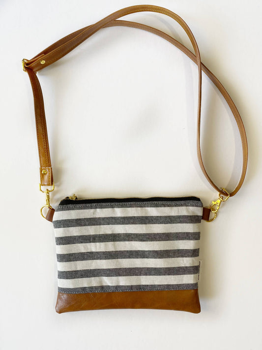 Small crossbody bag in blue linen and white stripe