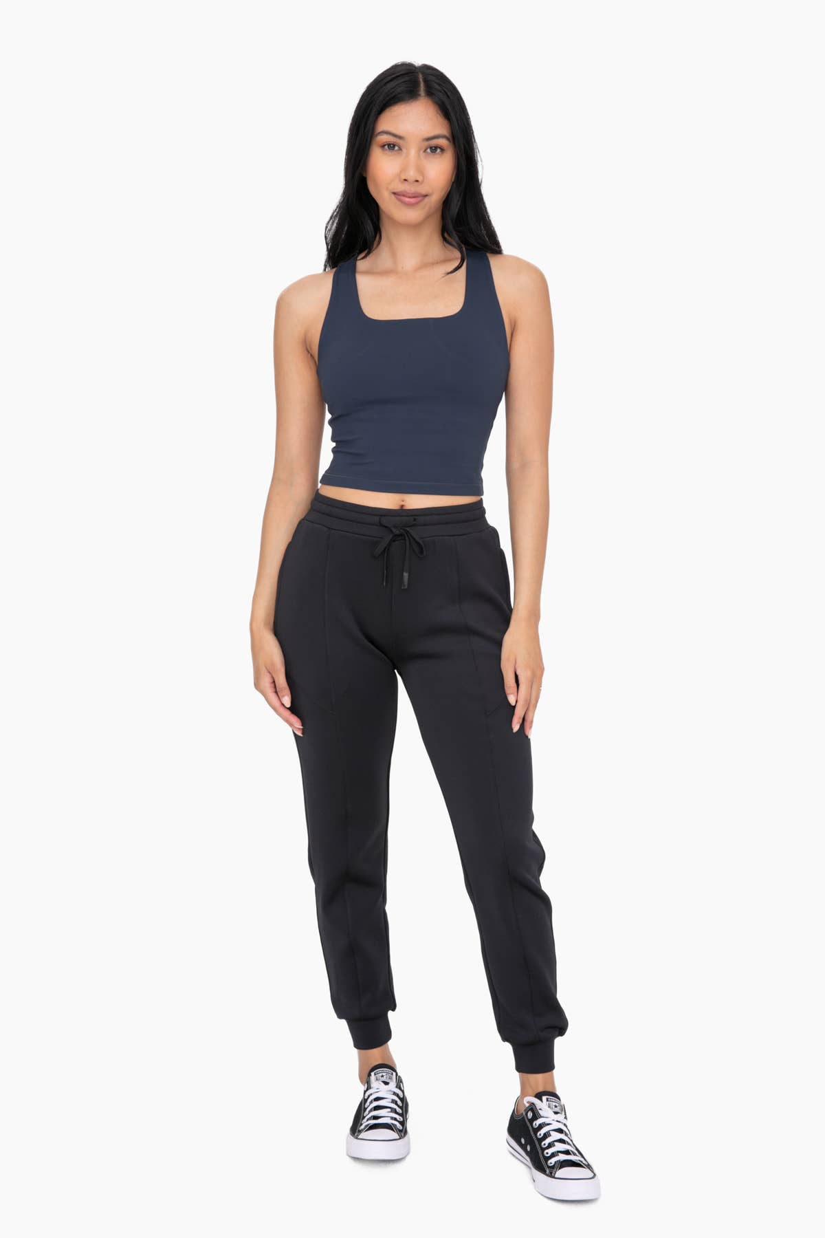 Cuffed Joggers with Zippered Pockets: BLACK