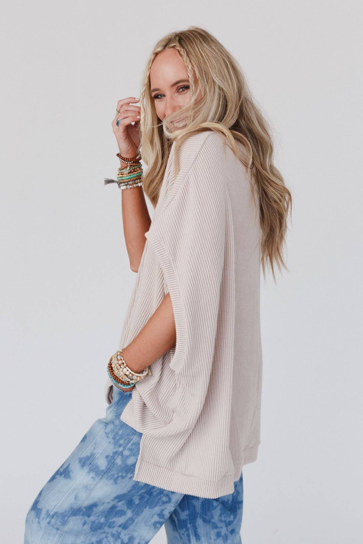Moon Glow Texture Knit Top - Oat