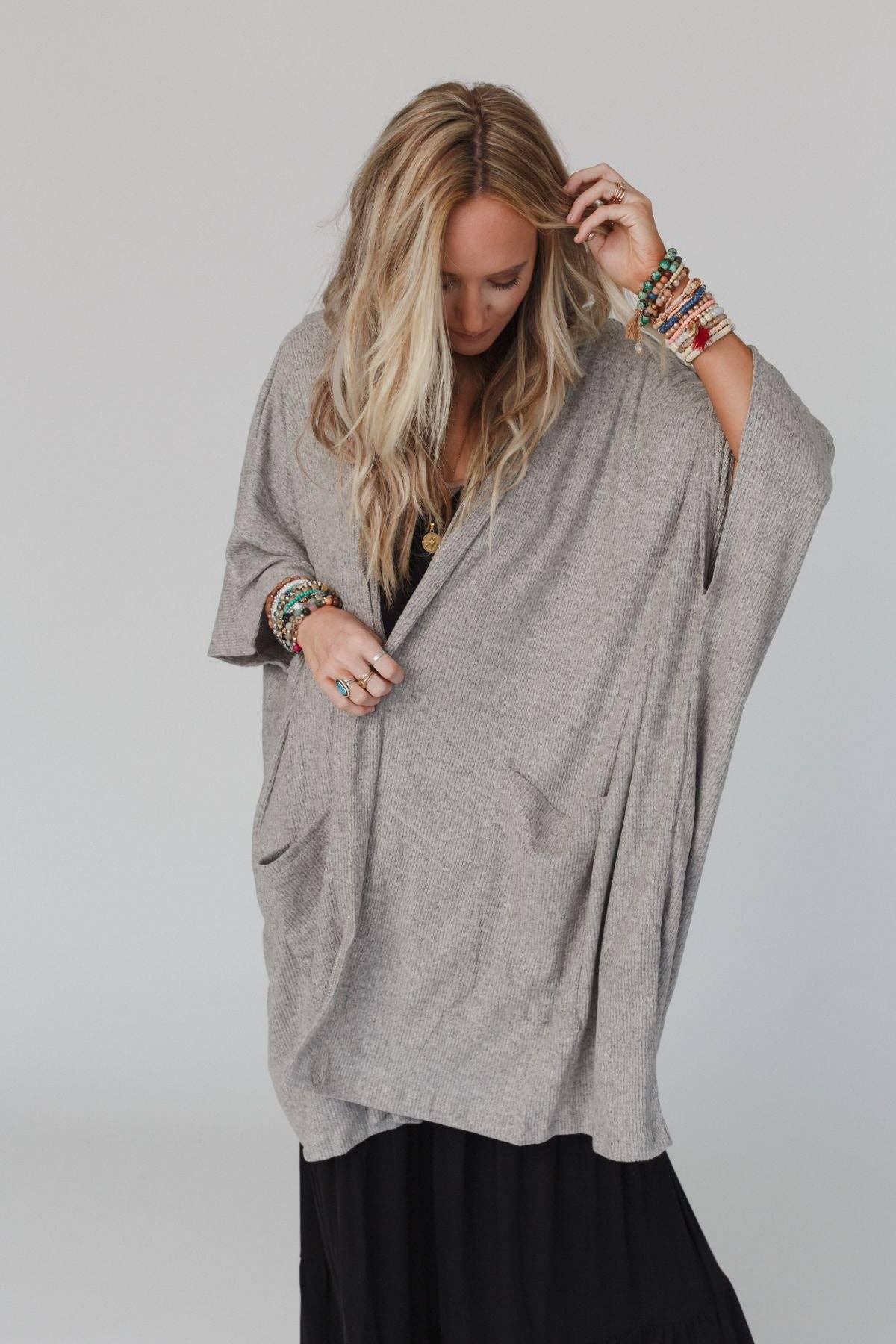 Boho Essential Hooded Ribbed Sweater - Oatmeal