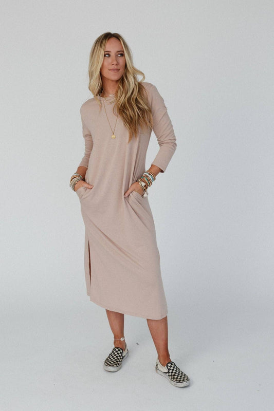 Soul Shine Pocketed Midi Dress - Mocha