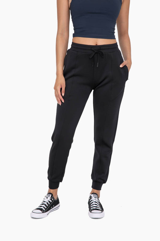 Cuffed Joggers with Zippered Pockets: BLACK