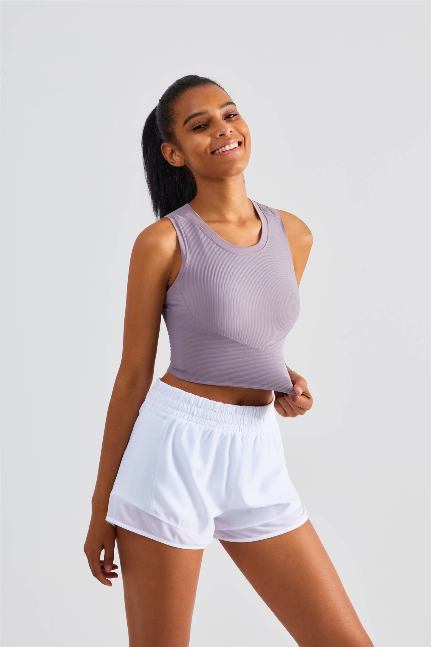 Malibu Ribbed Molded Cup Tank Top: Baby Lavender