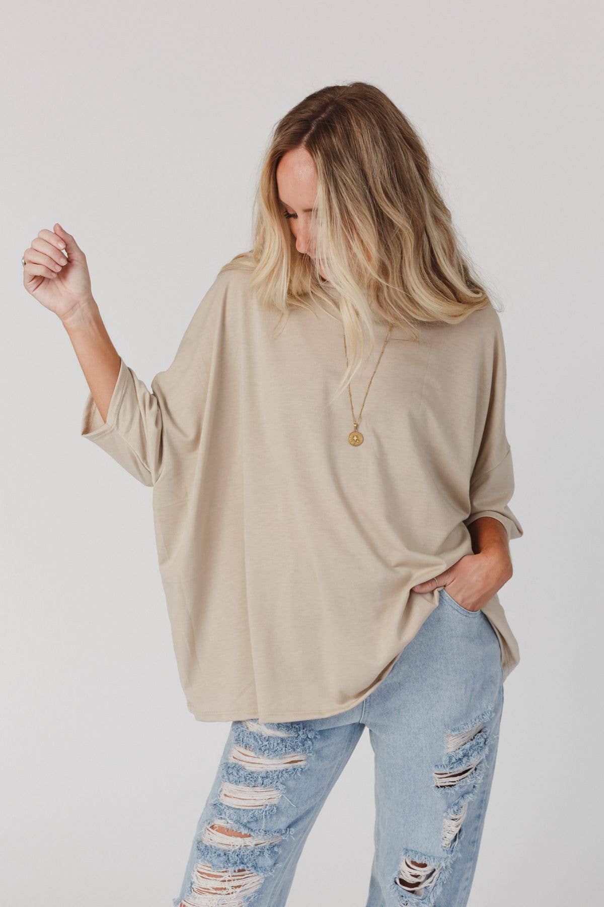 Cozy Cool Oversized Tee - Taupe