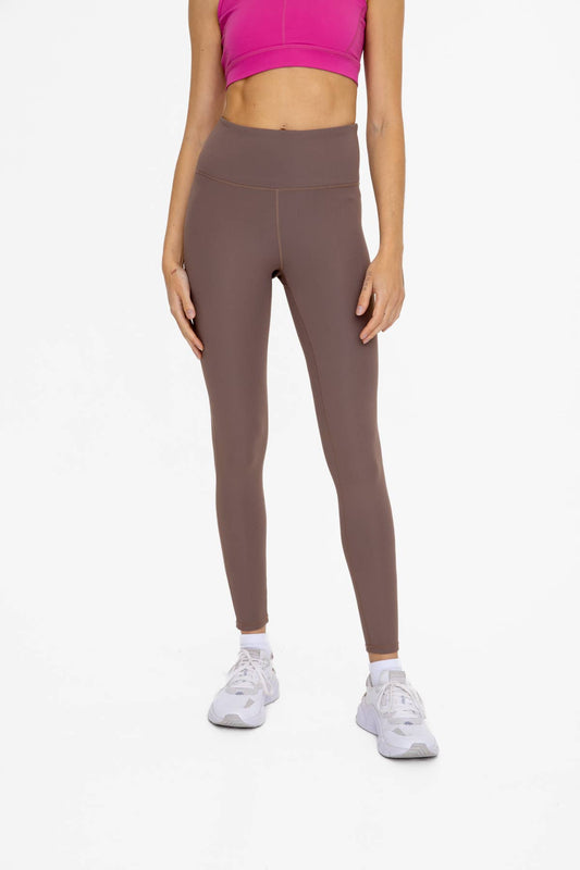 Jacquard Ribbed High-Waisted Leggings: DEEP TAUPE