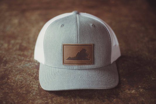 Virginia Silhouette Hat | Leather Patch Snapback: Heather Gray/White